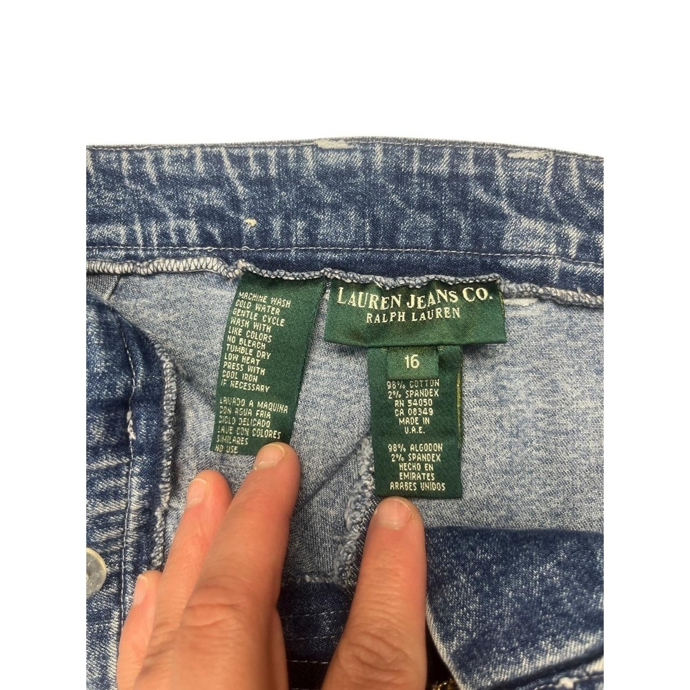 LAUREN JEANS CO. Womens 16 Medium Wash Blue Cuffed Hem Stretch Relaxed Casual
